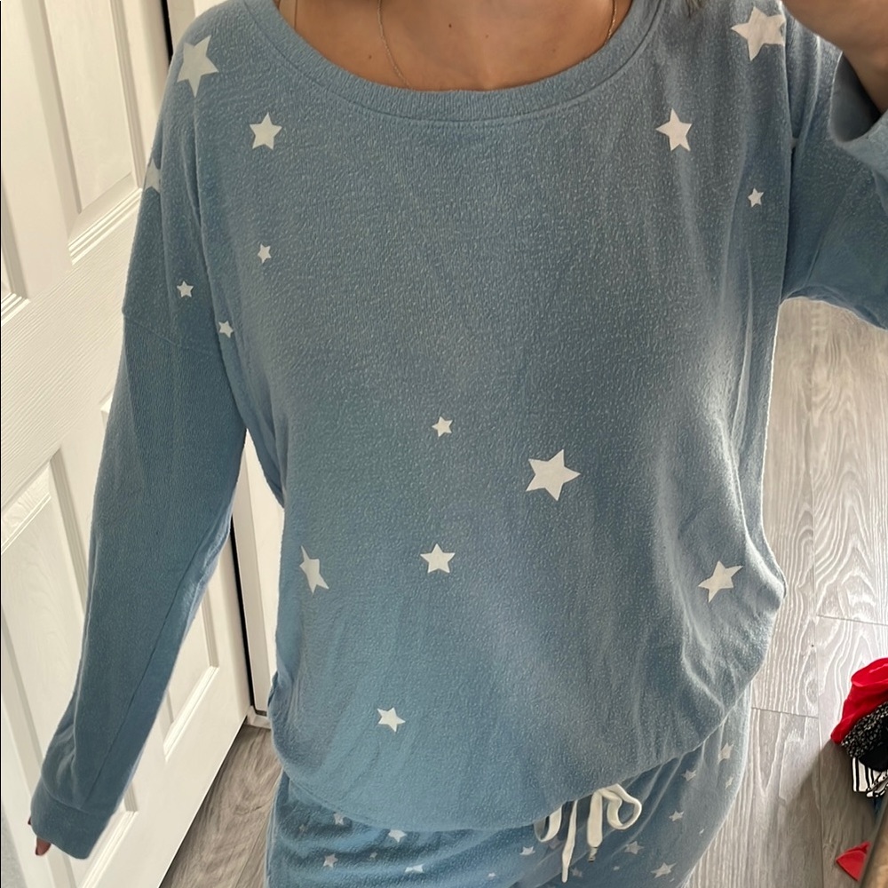 PJ Salvage Blue and White Pajama Set Soft and Relaxed Fit Top-M Bottoms - L - Picture 6 of 10